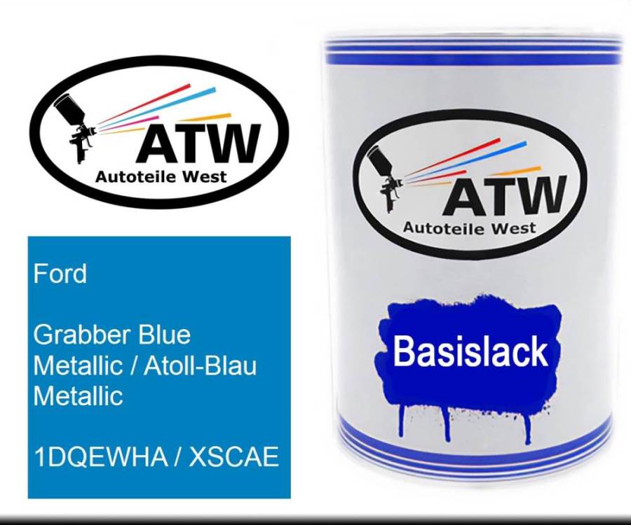 Ford, Grabber Blue Metallic / Atoll-Blau Metallic, 1DQEWHA / XSCAE: 500ml Lackdose, von ATW Autoteile West.